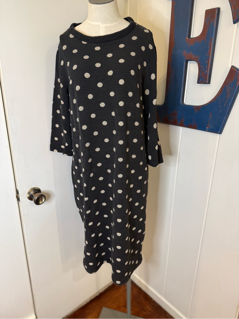 Zara Black Midi Dress with Cream Polka Dots Sz L